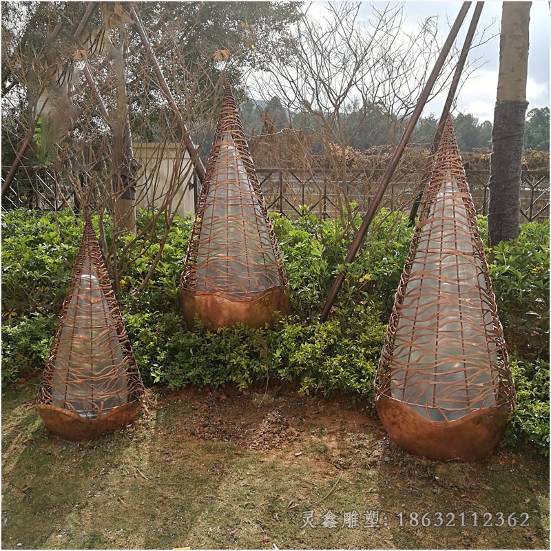 不锈钢镂空发光水滴公园雕塑