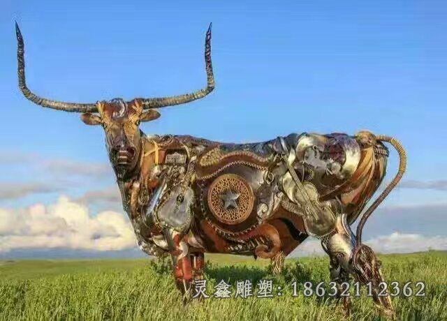 牛彩绘动物景观铜雕