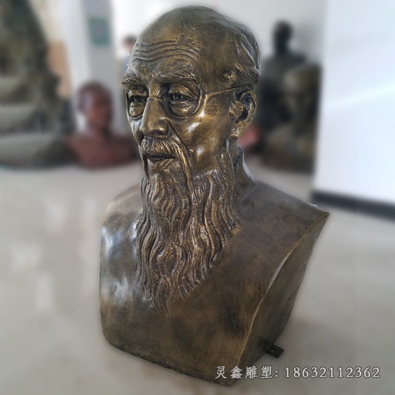 齐白石胸像雕塑，玻璃钢仿铜雕塑 (3)