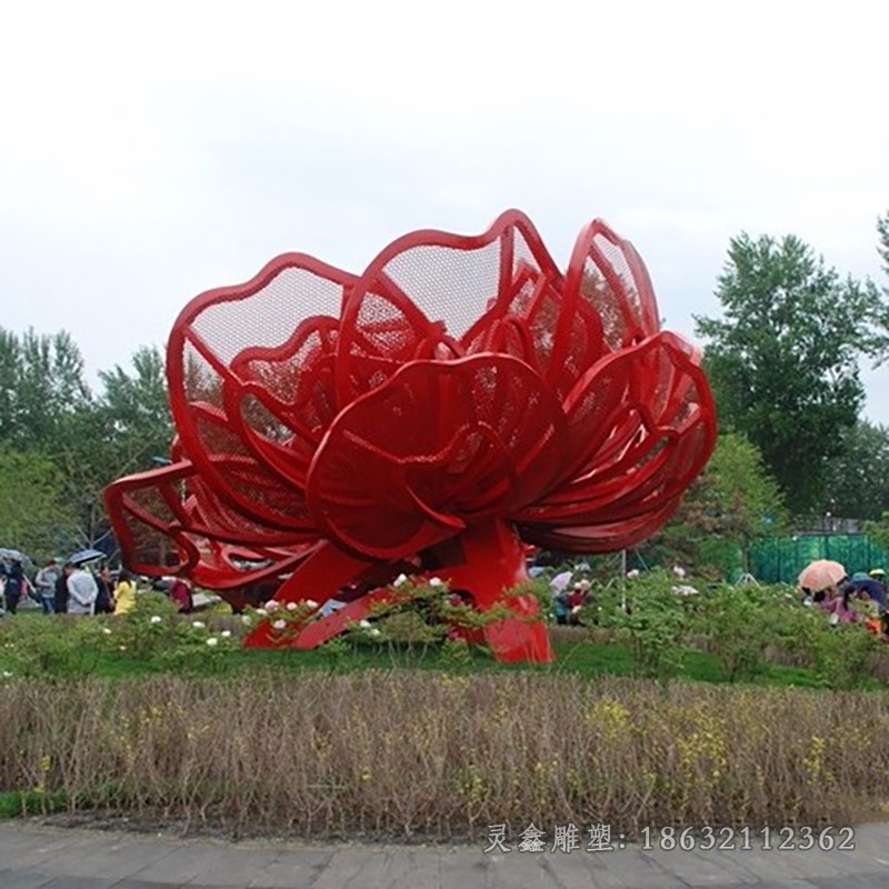 不锈钢彩绘玫瑰花广场雕塑