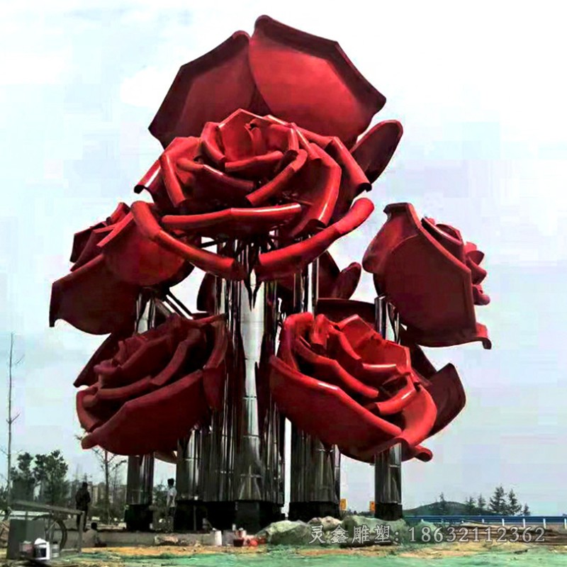 不锈钢彩绘玫瑰花城市雕塑