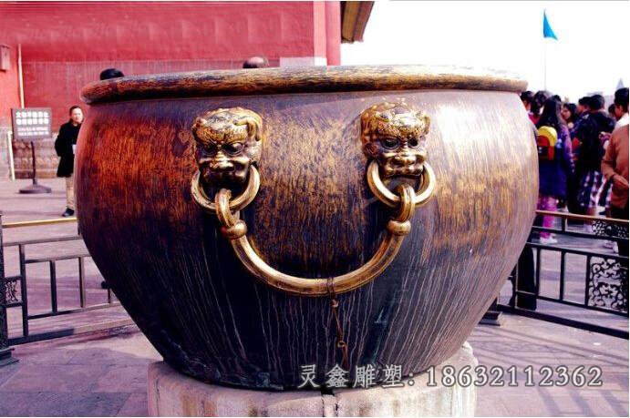 铜雕水缸，寺庙景观雕塑 (7)