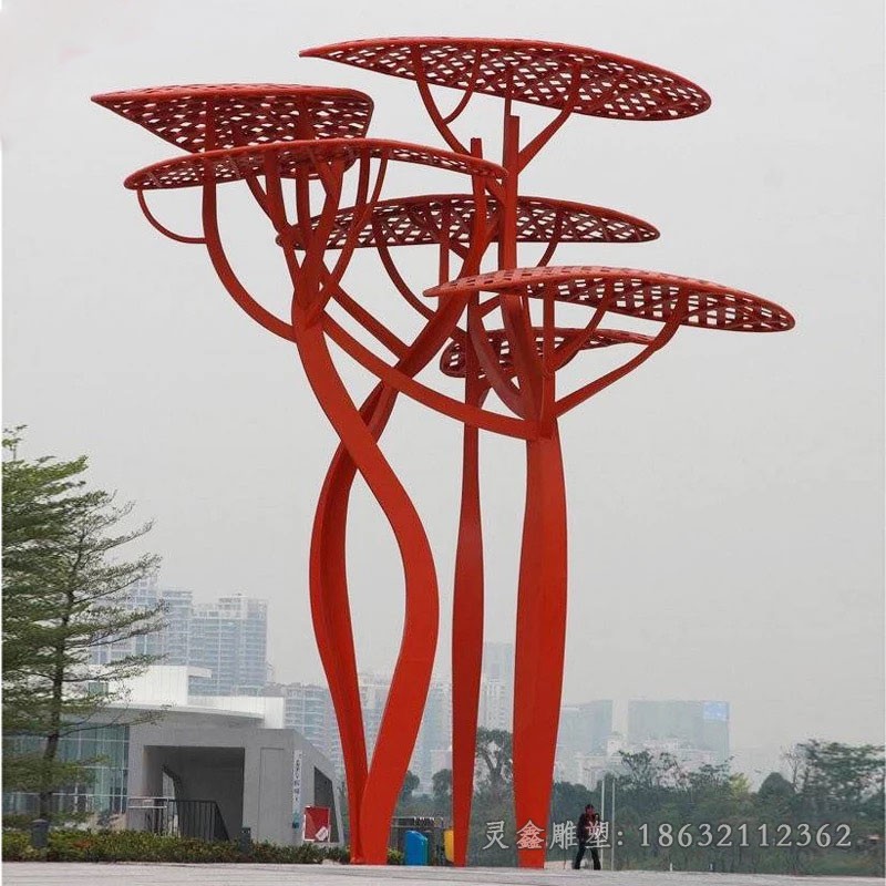 不锈钢蘑菇树镂空广场雕塑