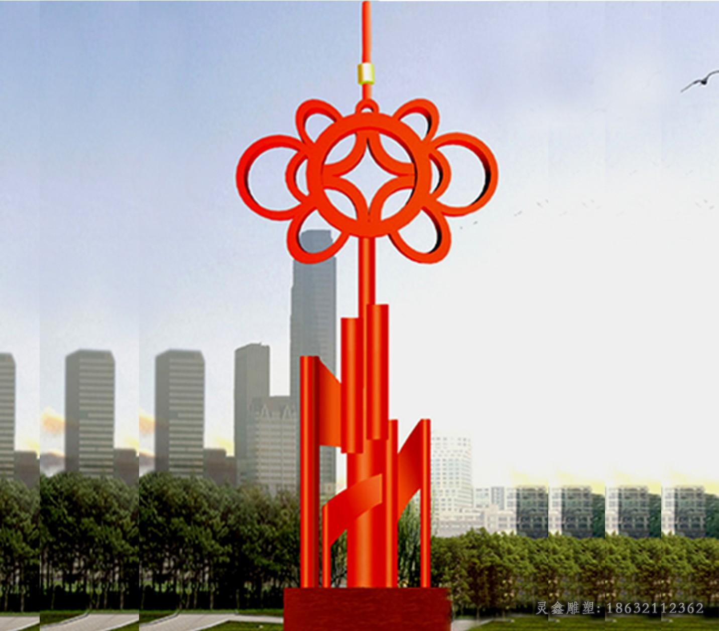 中国结彩绘广场景观雕塑