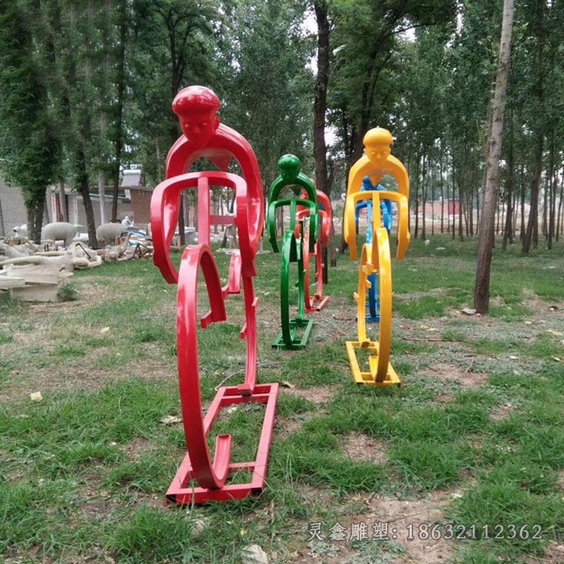 骑自行车抽象人物公园雕塑