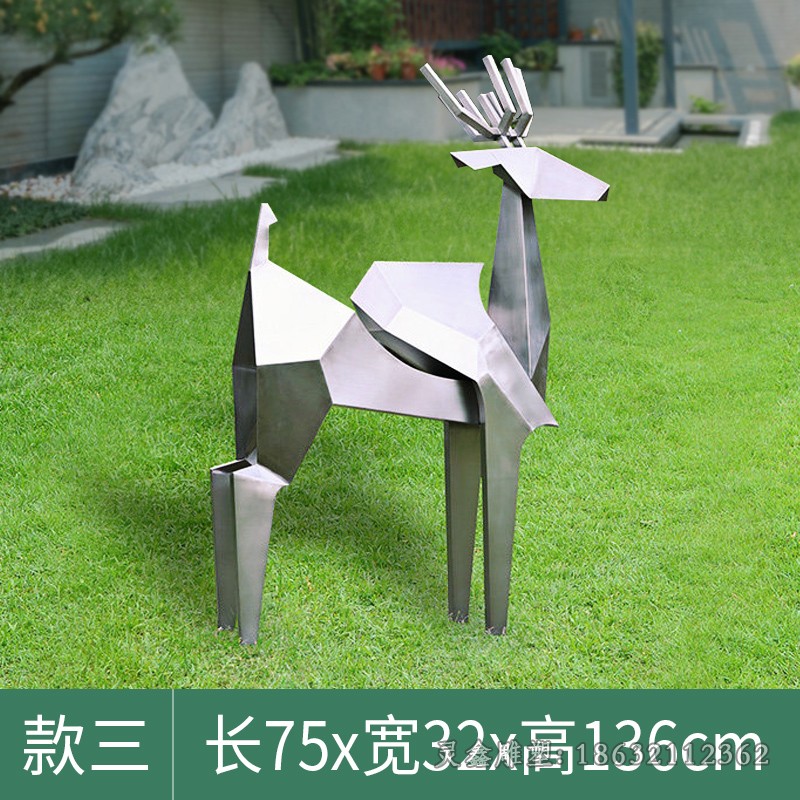 不锈钢几何鹿景区动物雕塑