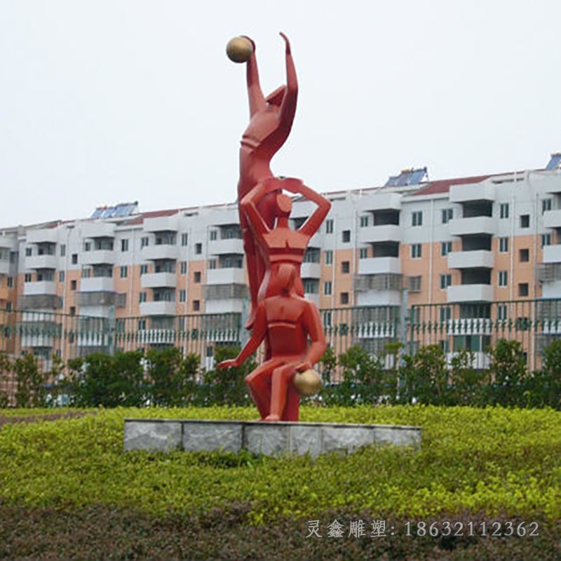 不锈钢打篮球校园景观雕塑