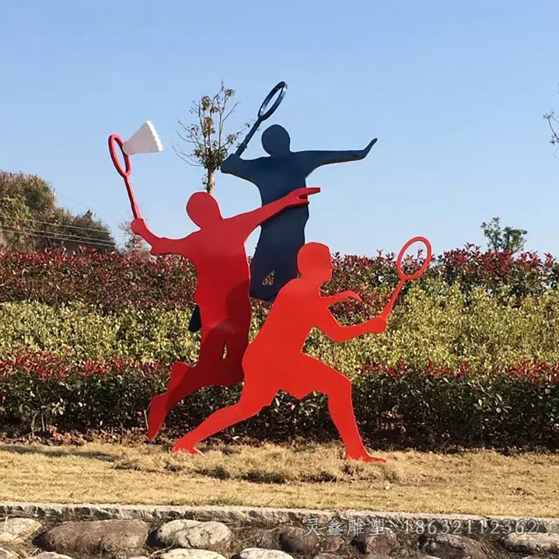 不锈钢彩绘打羽毛球景观雕塑