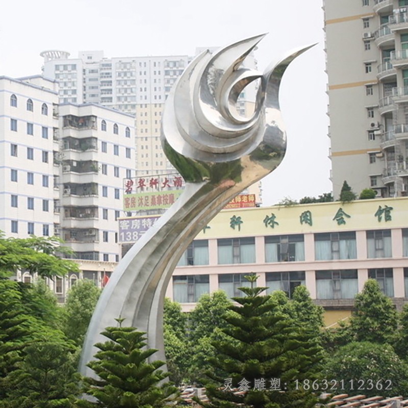 不锈钢镜面海浪小区景观雕塑