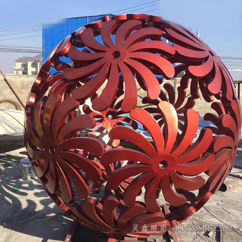 不锈钢彩绘镂空球城市雕塑