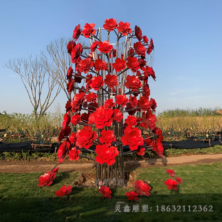 不锈钢彩绘花公园景观雕塑