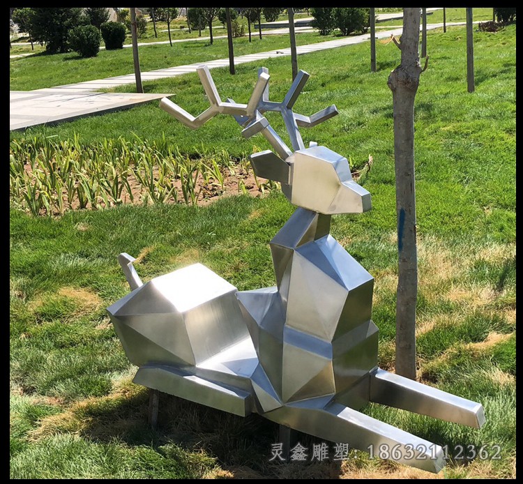 不锈钢几何小鹿公园雕塑