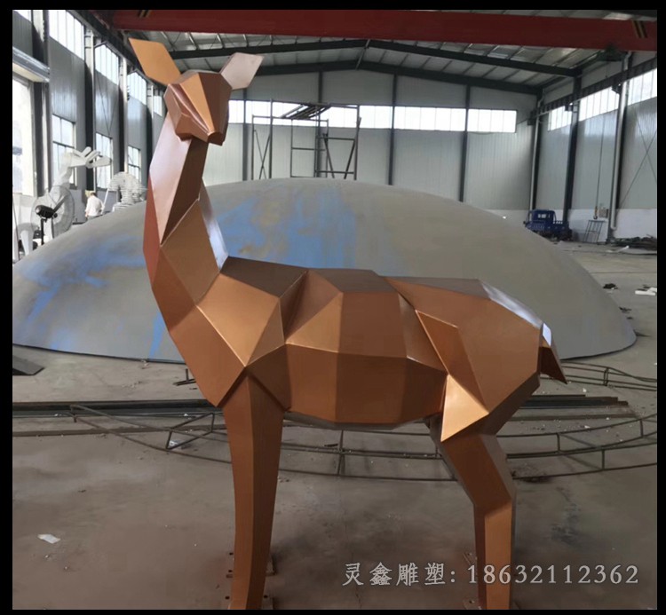 不锈钢几何小鹿城市雕塑
