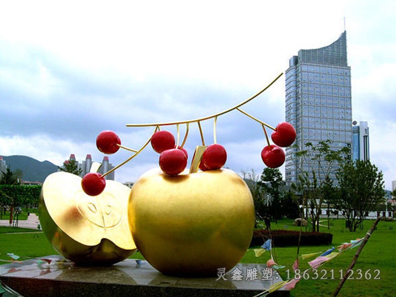 不锈钢彩绘苹果校园雕塑