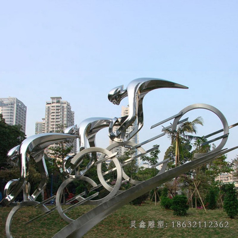 不锈钢骑车抽象公园景观雕塑