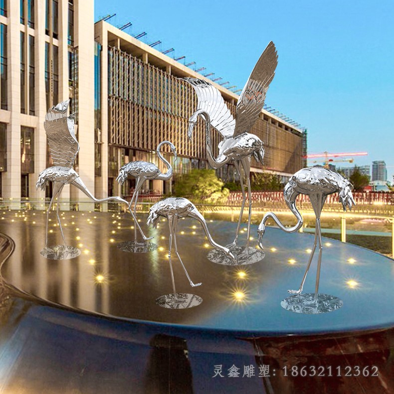 不锈钢镜面火烈鸟庭院雕塑