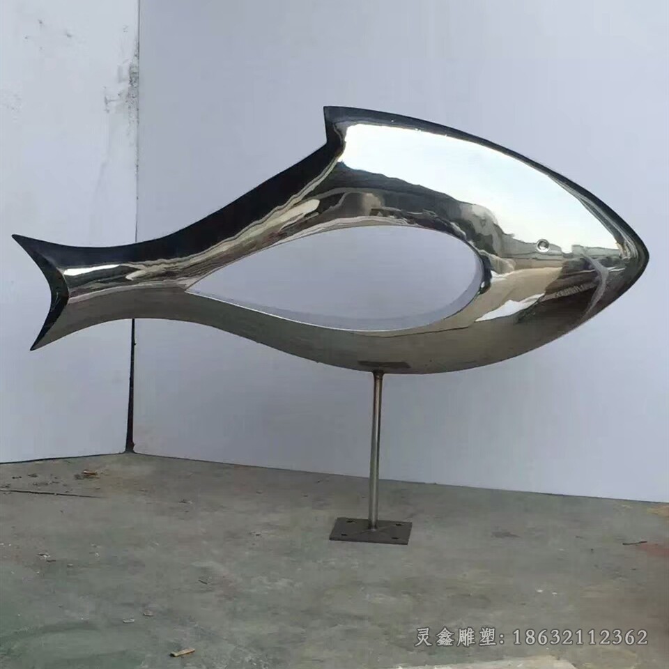不锈钢镜面抽象鱼广场雕塑