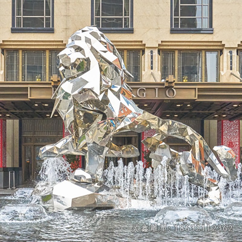 不锈钢镜面抽象狮子商场雕塑