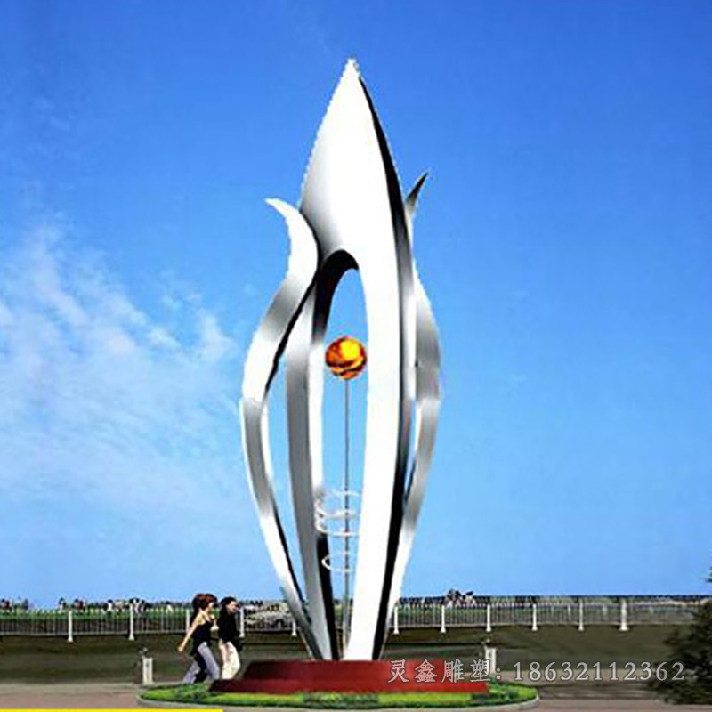 不锈钢抽象树叶城市雕塑
