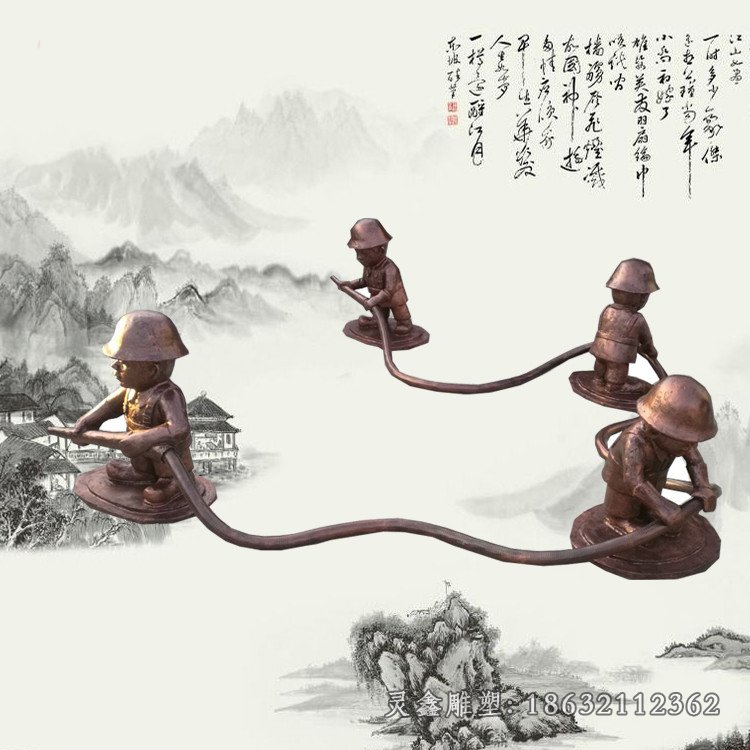 消防员城市标志铜雕