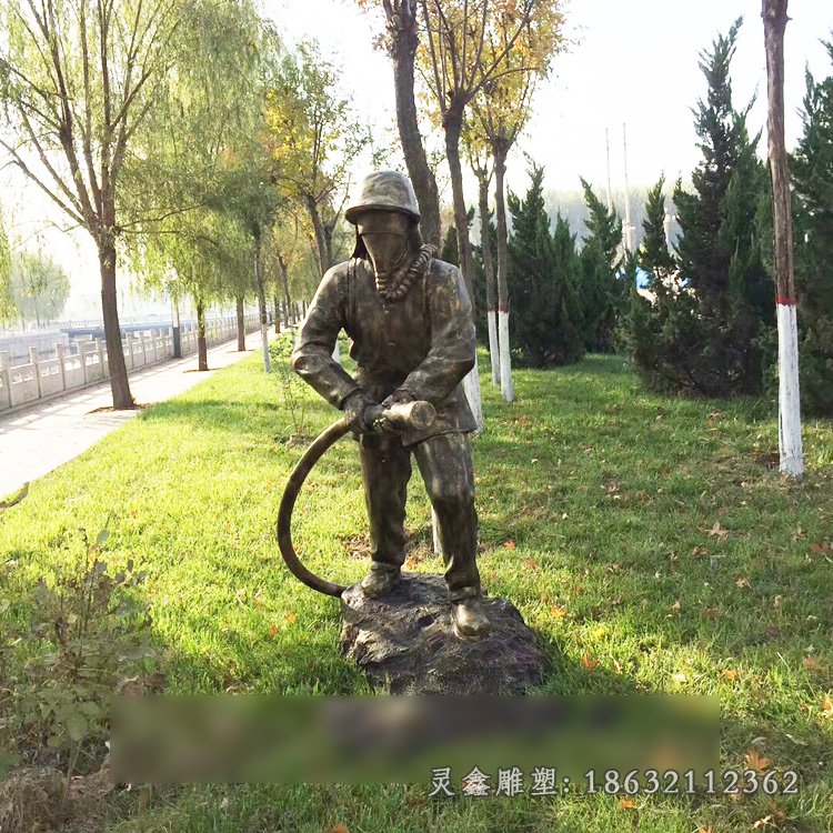 消防员户外人物铜雕