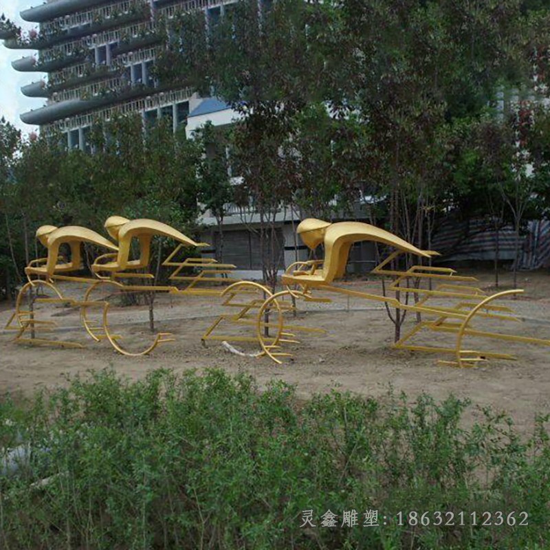 不锈钢抽象骑自行车小区雕塑