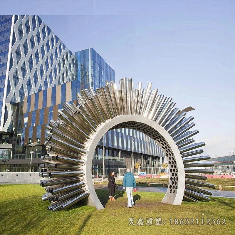 不锈钢彩绘抽象圆环广场雕塑