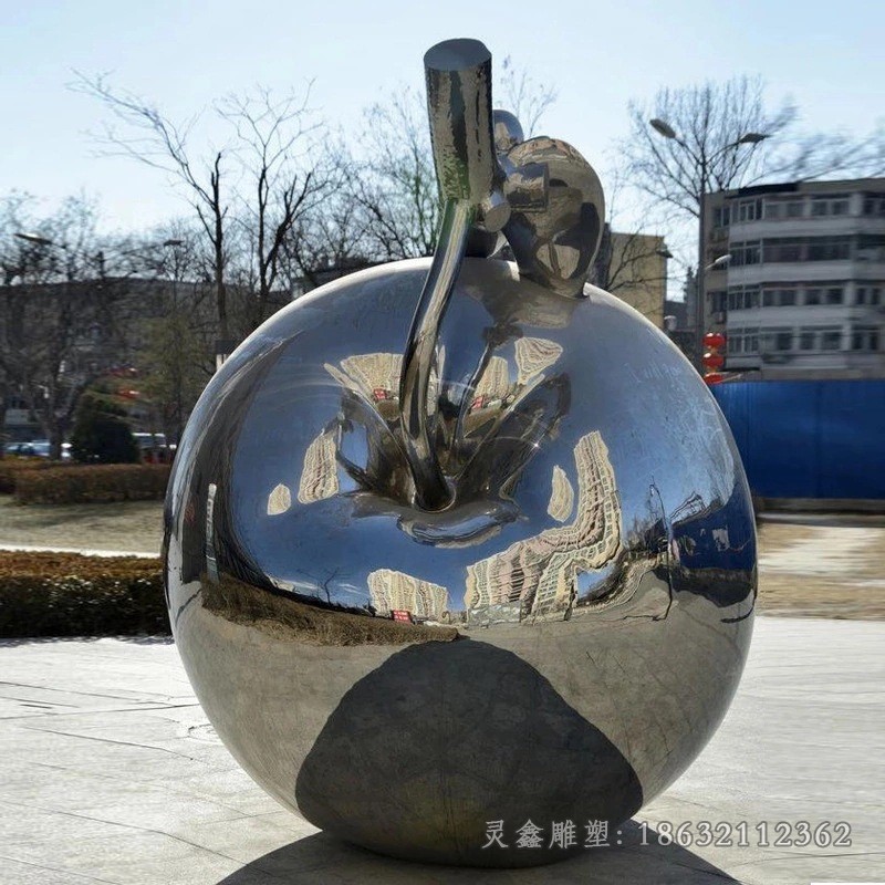 不锈钢镜面苹果校园景观雕塑