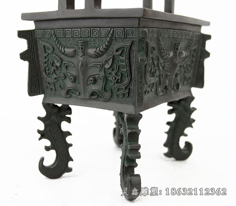 铸造牛头鼎，青铜鼎，牛头铜鼎 (3)