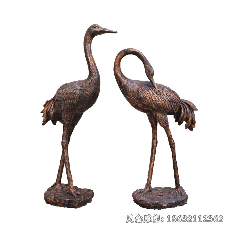 玻璃钢仿铜仙鹤雕塑，公园景观雕塑