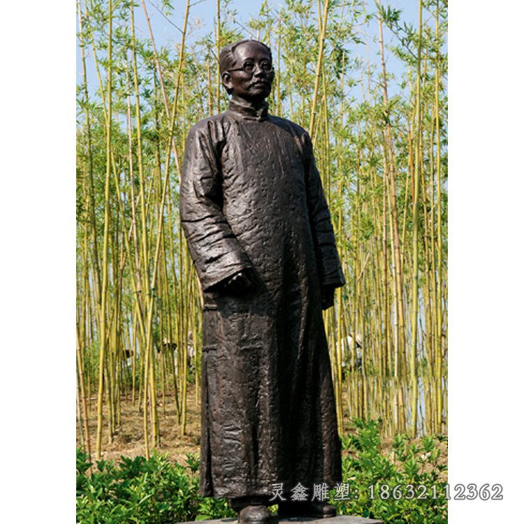 蔡元培雕塑，公园人物铜雕 (3)