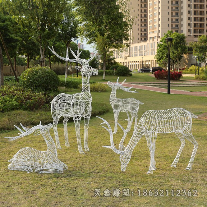 不锈钢铁艺镂空鹿园林雕塑