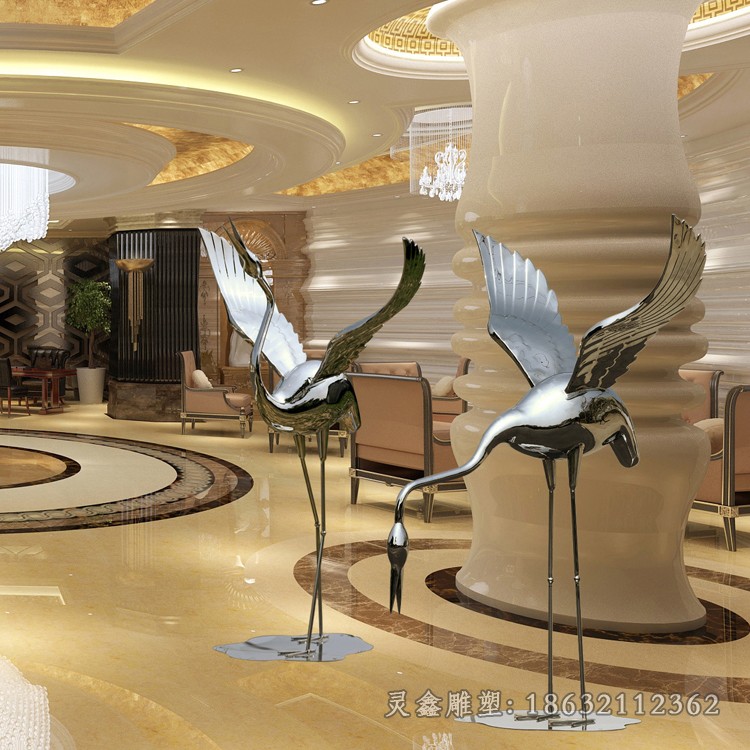 不锈钢祥瑞仙鹤别墅雕塑