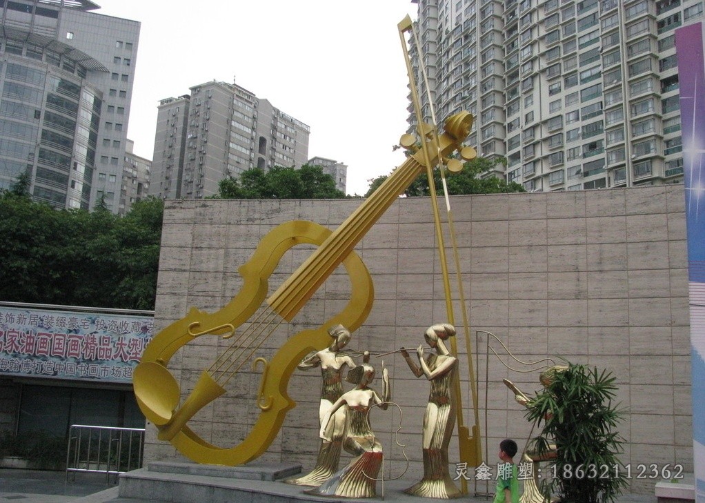 不锈钢小提琴小区景观雕塑