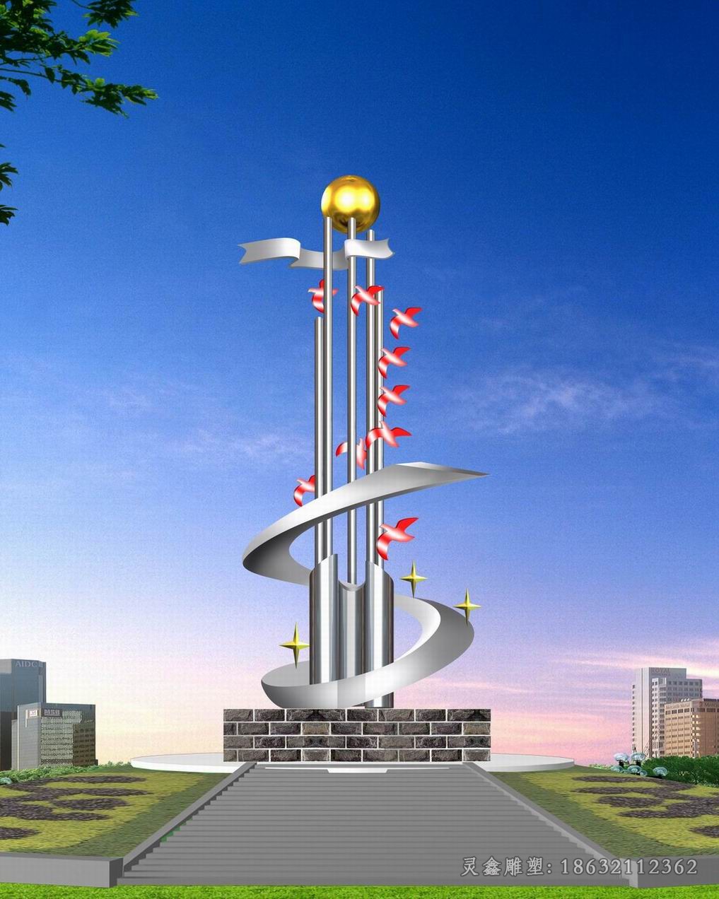 不锈钢抽象公园标志景观雕塑