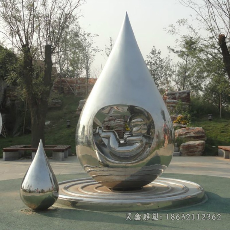不锈钢镜面抽象水滴雕塑