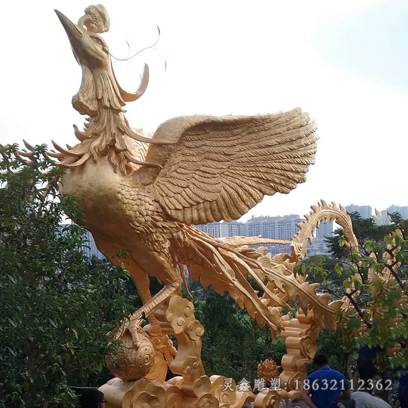 凤凰踩球动物景观铜雕