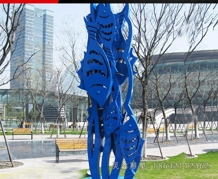 不锈钢鱼群广场景观雕塑