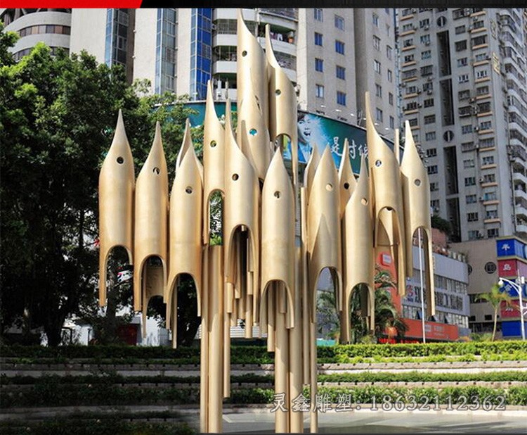 不锈钢鱼群广场景观雕塑