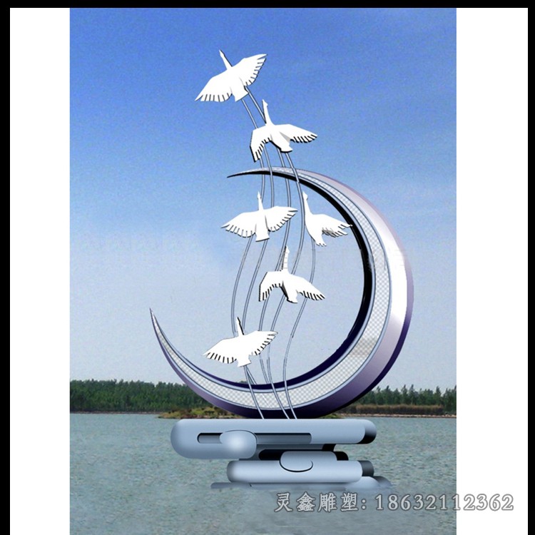 不锈钢月亮大雁不锈钢雕塑