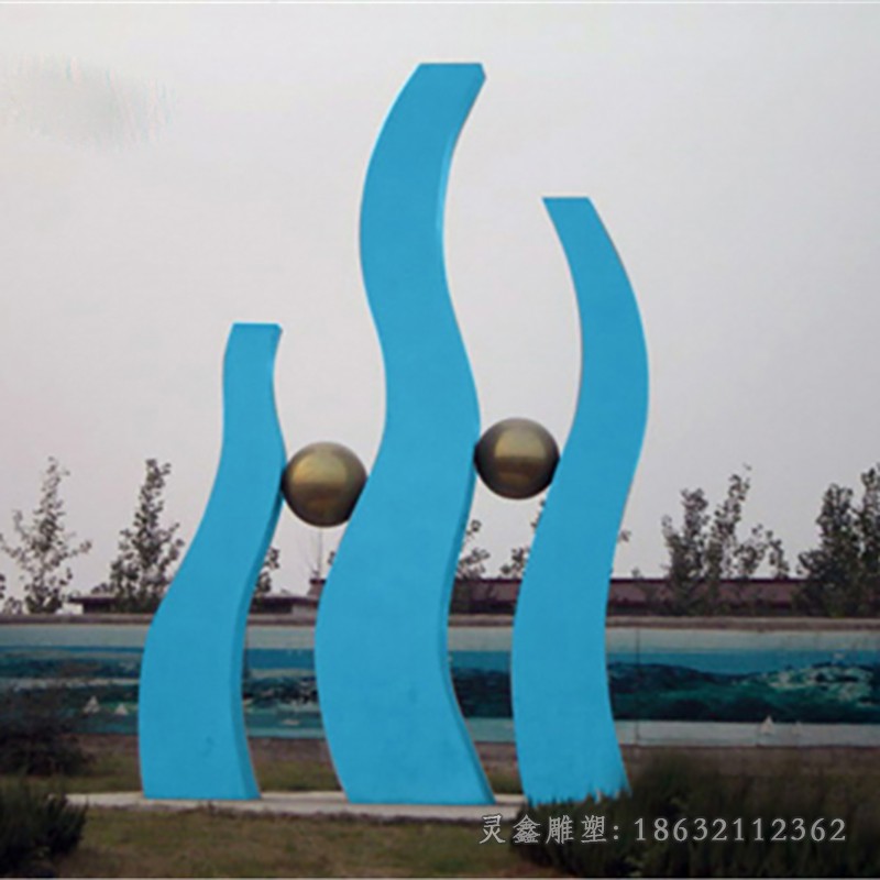 不锈钢彩绘抽象标志广场雕塑