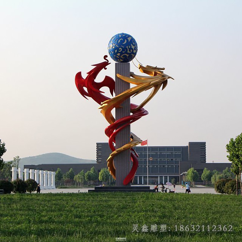 不锈钢抽象龙动物广场雕塑