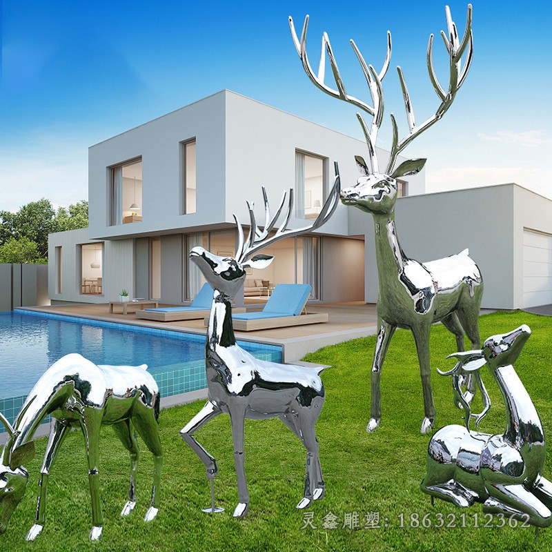 不锈钢镜面鹿动物雕塑