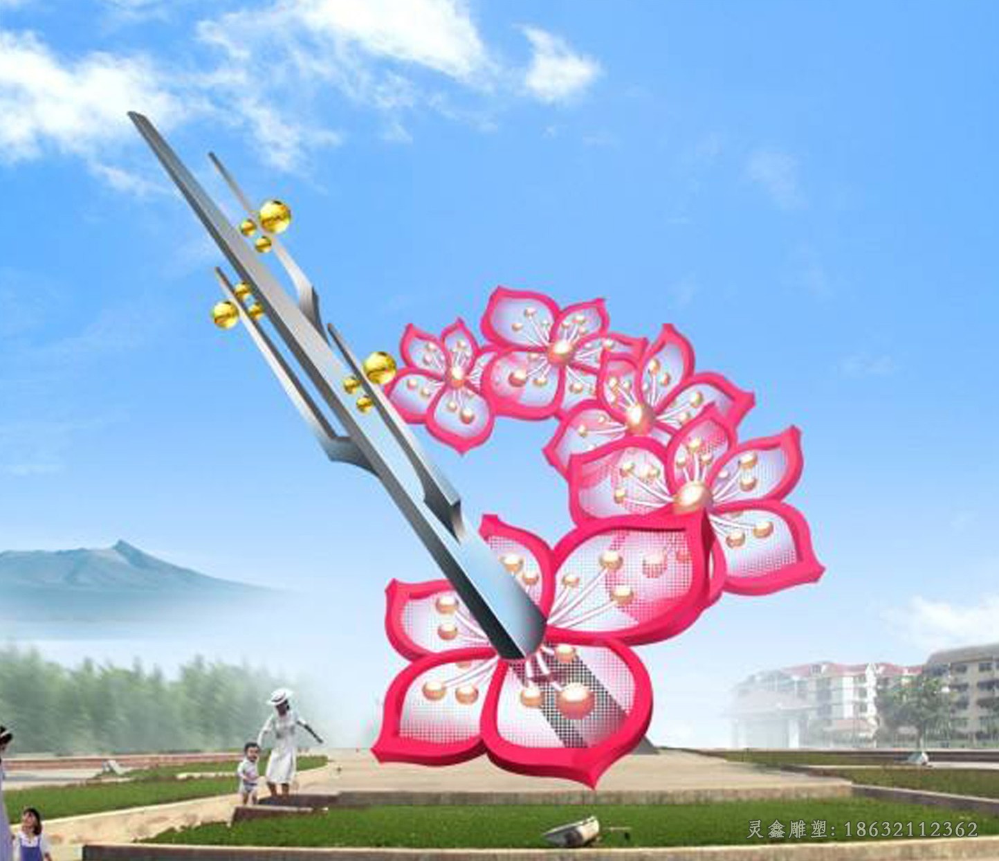 不锈钢彩绘花广场景观雕塑