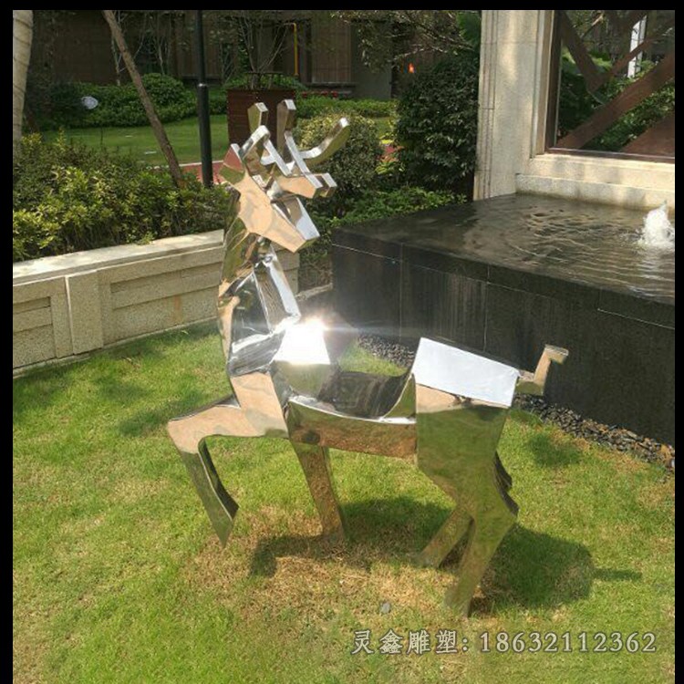 不锈钢镜面鹿庭院动物雕塑