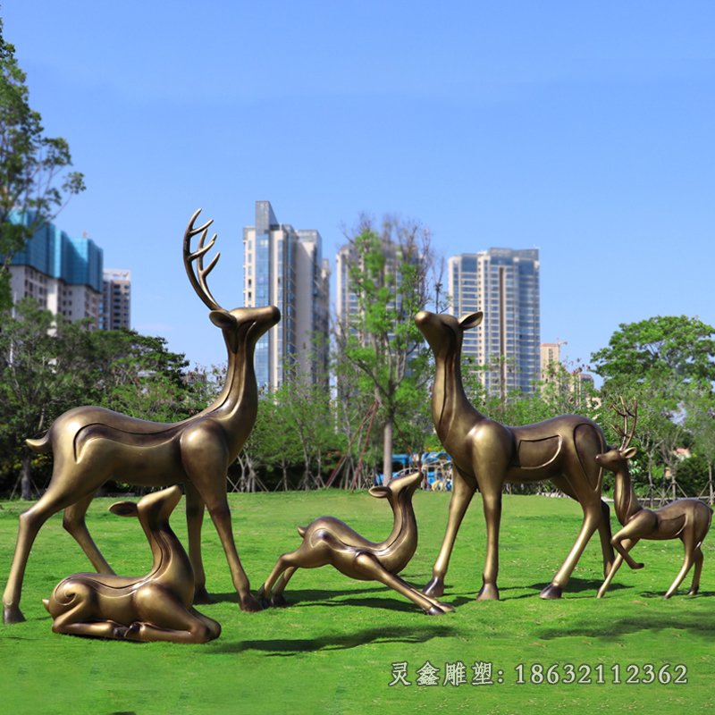 公园抽象鹿动物景观铜雕