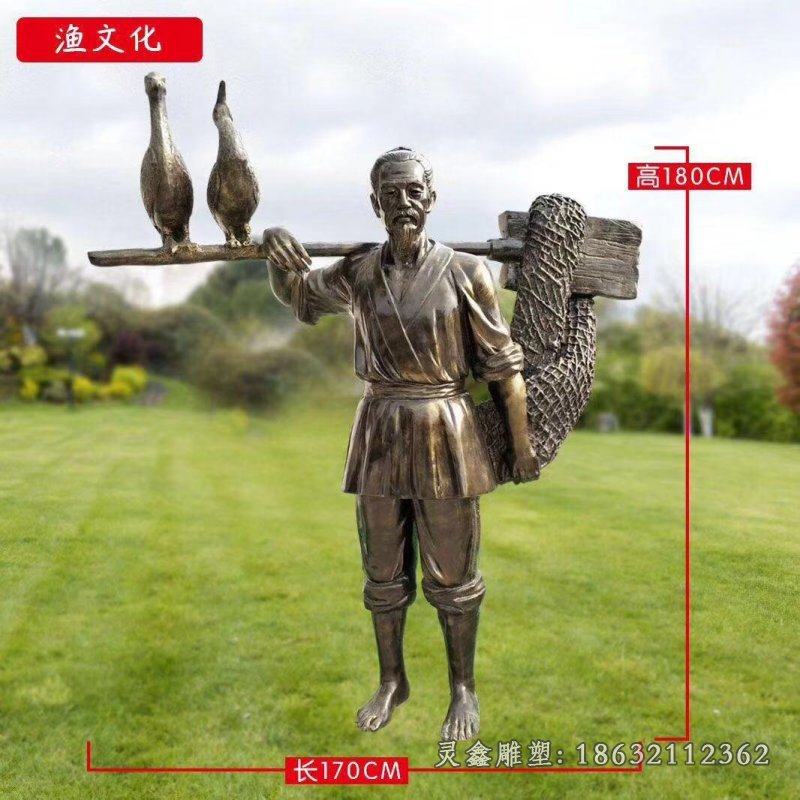 城市渔夫抽象人物铜雕