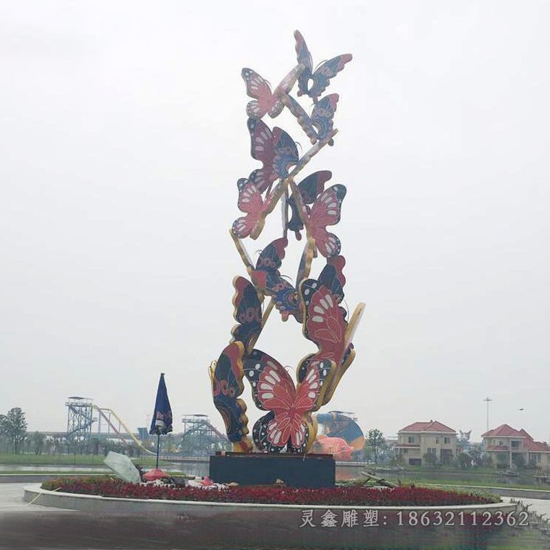 不锈钢彩绘蝴蝶广场景观雕塑