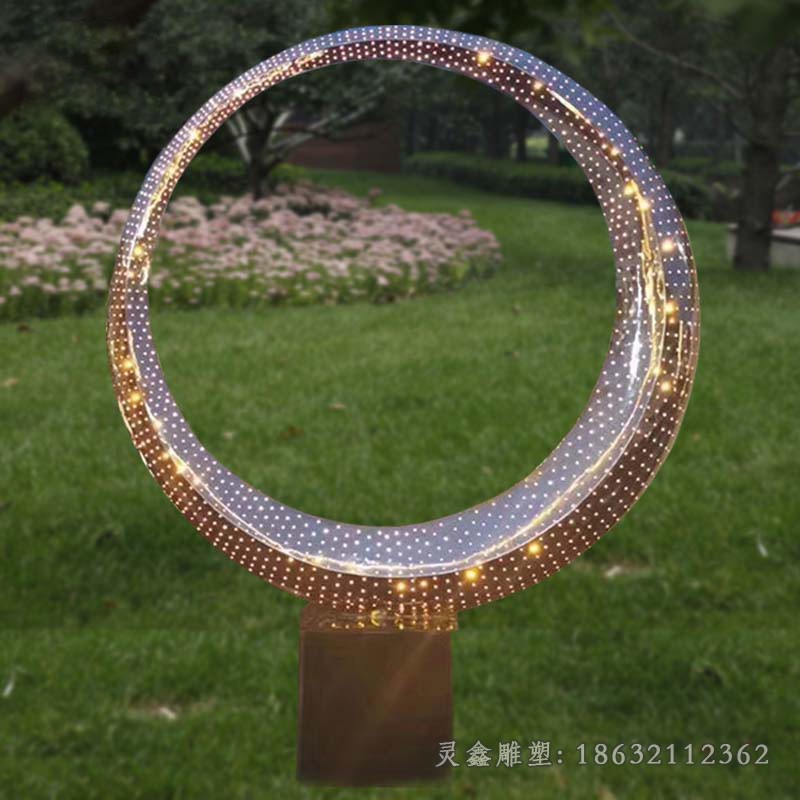 城市不锈钢抽象发光圆环雕塑