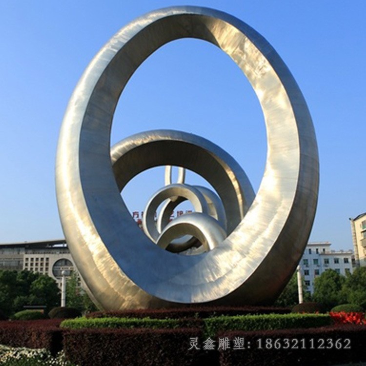 城市不锈钢抽象圆环景观雕塑